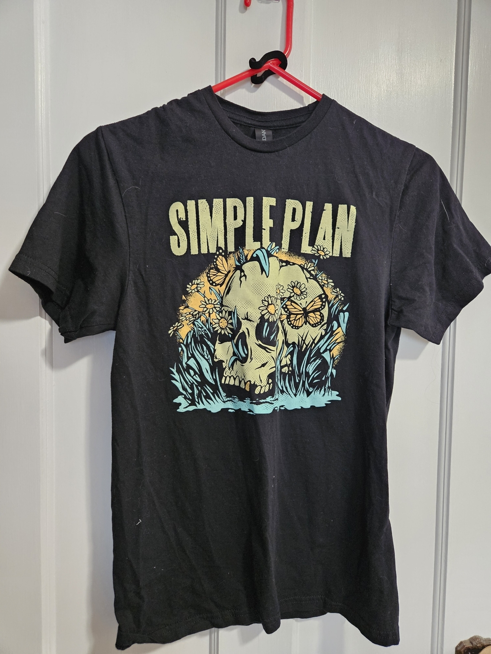 Simple Plan Band Graphic T-Shirt - Skull & Flowers Design